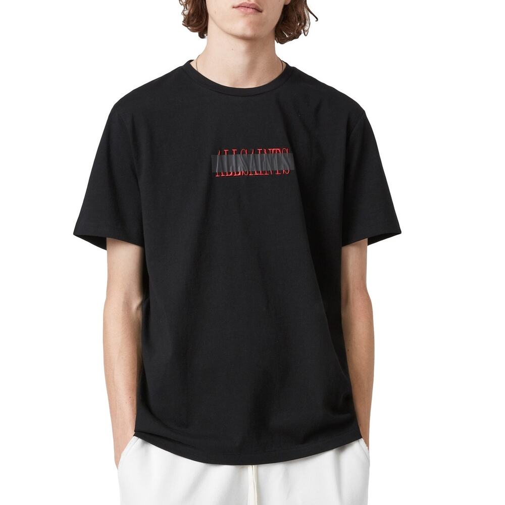 Allsaints Stamp Laminate Graphic Crew T Shirt Black Red Size Large